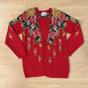 Vintage Hand Knit Floral Cardigan Cottagecore Grandmacore Marisa Christina
